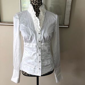 Solid White Etcetera Classic Tuxedo Ruffle Top 2